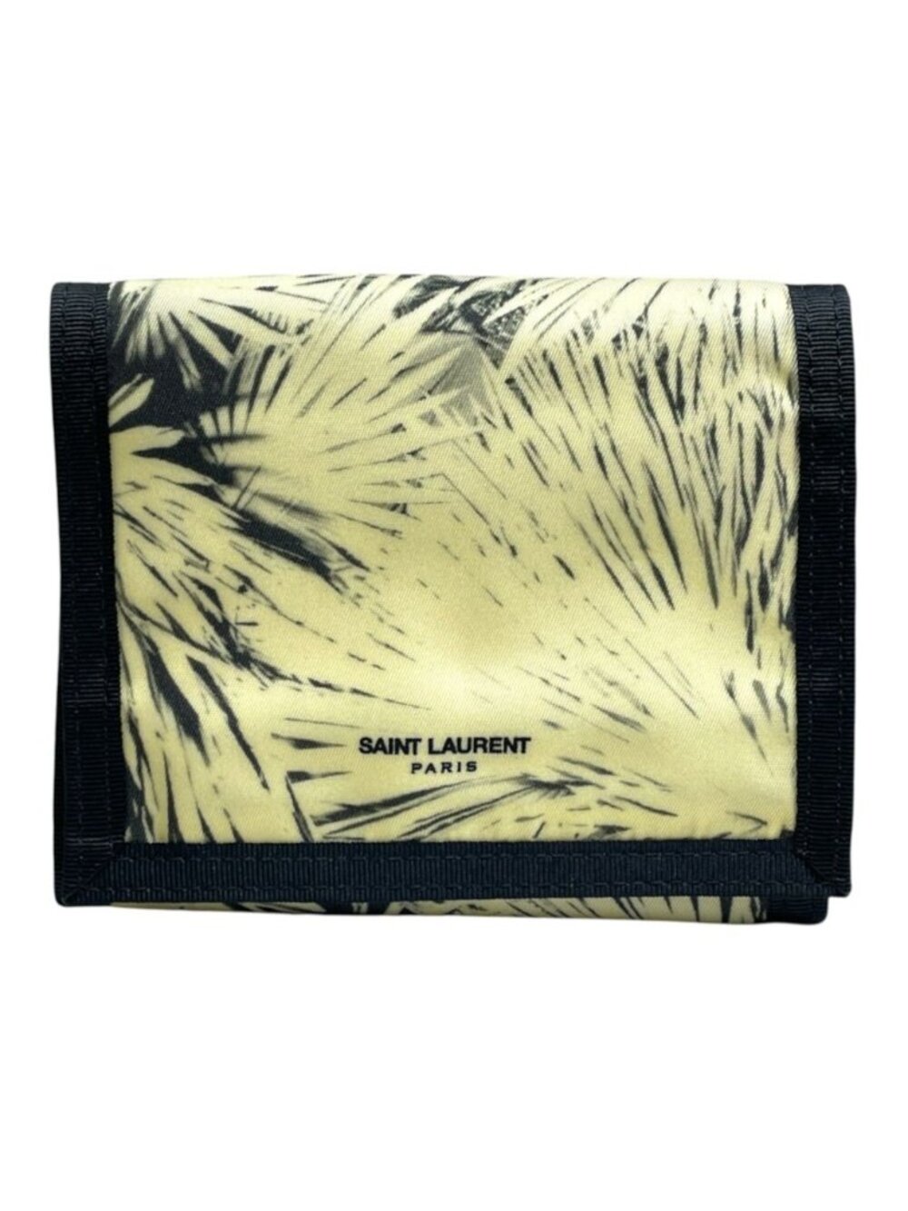 Saint Laurent Trifold Wallet Folding Palm Leaf Print Velcro Nylon Canvas Cream